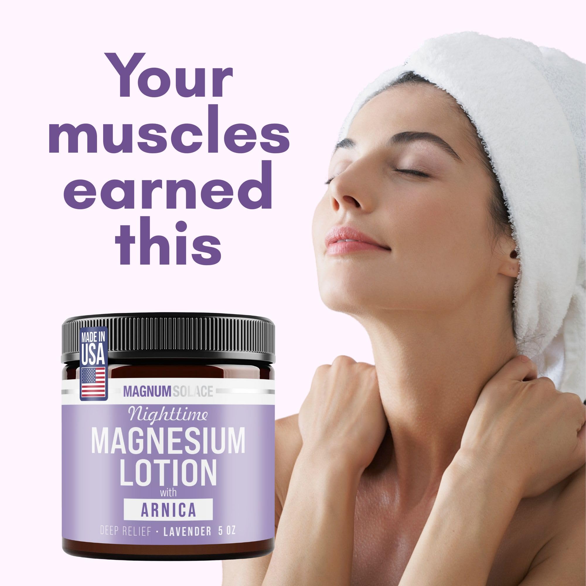 Magnum Solace Nighttime Magnesium Lotion with Arnica – Highly Concentrated Magnesium for Muscles & Joints – Apply to Legs or Feet Before Bed